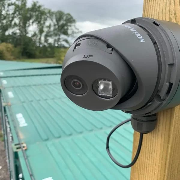 Hikvision dome camera on a timber post