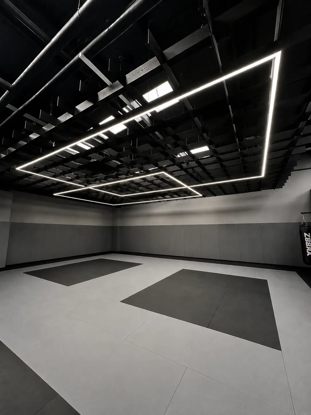 LED ceiling lighting in a commercial gym